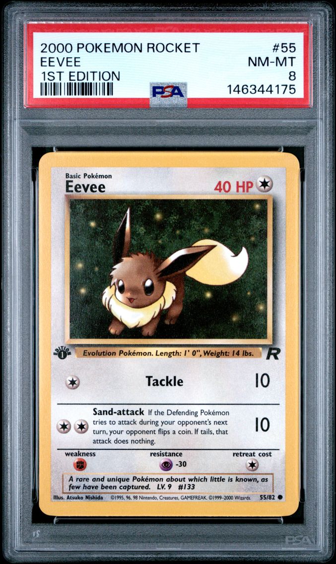 2000 #55 Eevee 1st Edition PSA 8 Rocket Pokemon