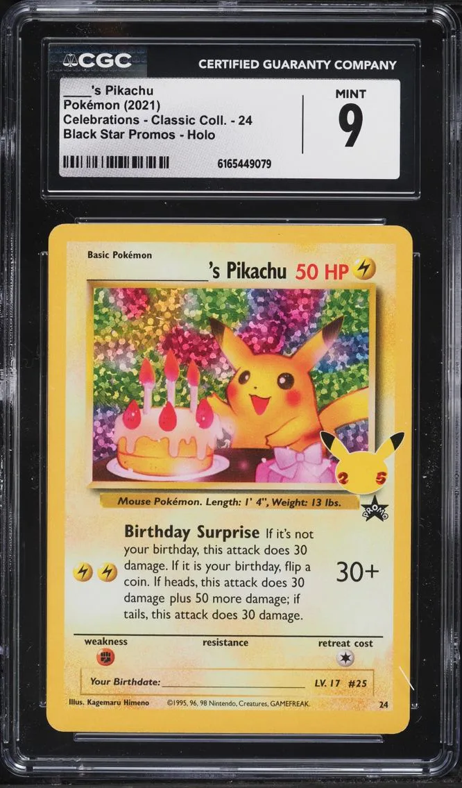 2021 #24 Pikachu CGC 9 Pokemon SWSH Promo Celebrations Classic Holo Birthday