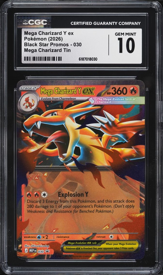 2026 #30 Mega Charizard Y EX CGC 10 Pokemon Mega Evolution Black Star Promo Tin