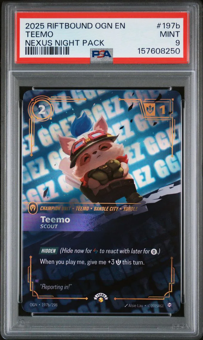 2025 #197b Teemo - Scout PSA 9 Riftbound: League of Legends Ogn-Origins
