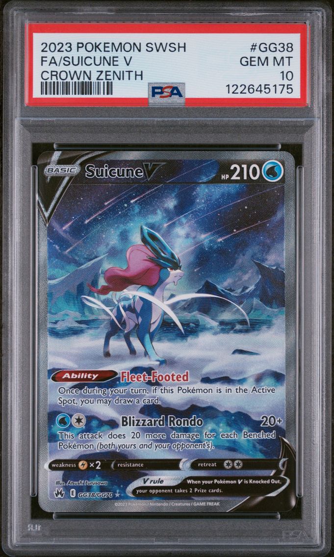 2023 #GG38 Full Art/Suicune V PSA 10 Sword and Shield Crown Zenith