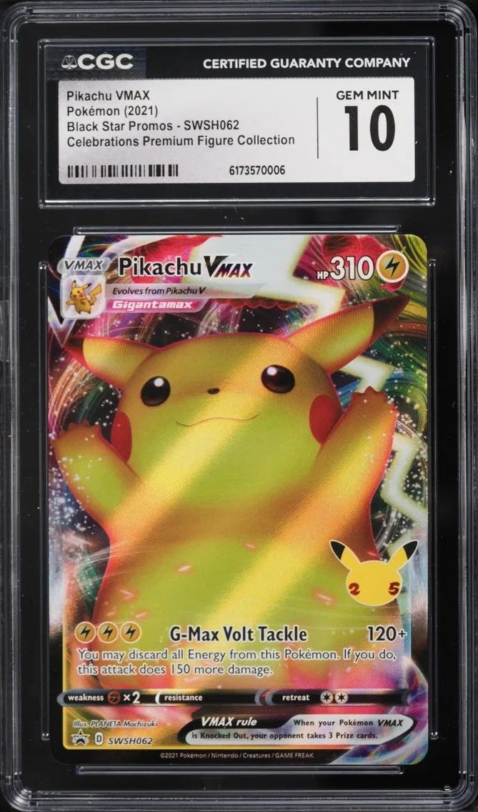2021 Pokemon Sword & Shield Promo Celebrations Alt Art Pikachu VMAX #SWSH062 CGC 10 GEM MINT