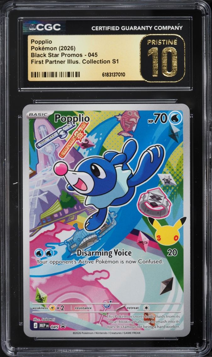 2026 Pokemon Mega Evolution Promo First Partner Illustration S1 Full Art Popplio #45 CGC 10