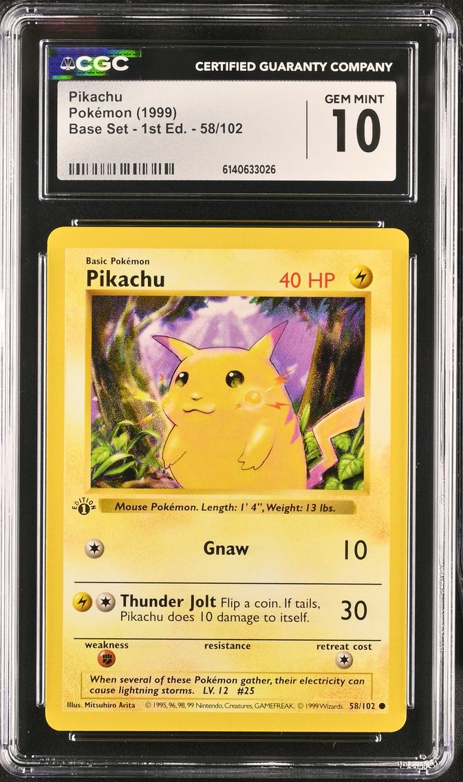 1999 #58 Pikachu CGC 10 Base Set - 1st Edition - English