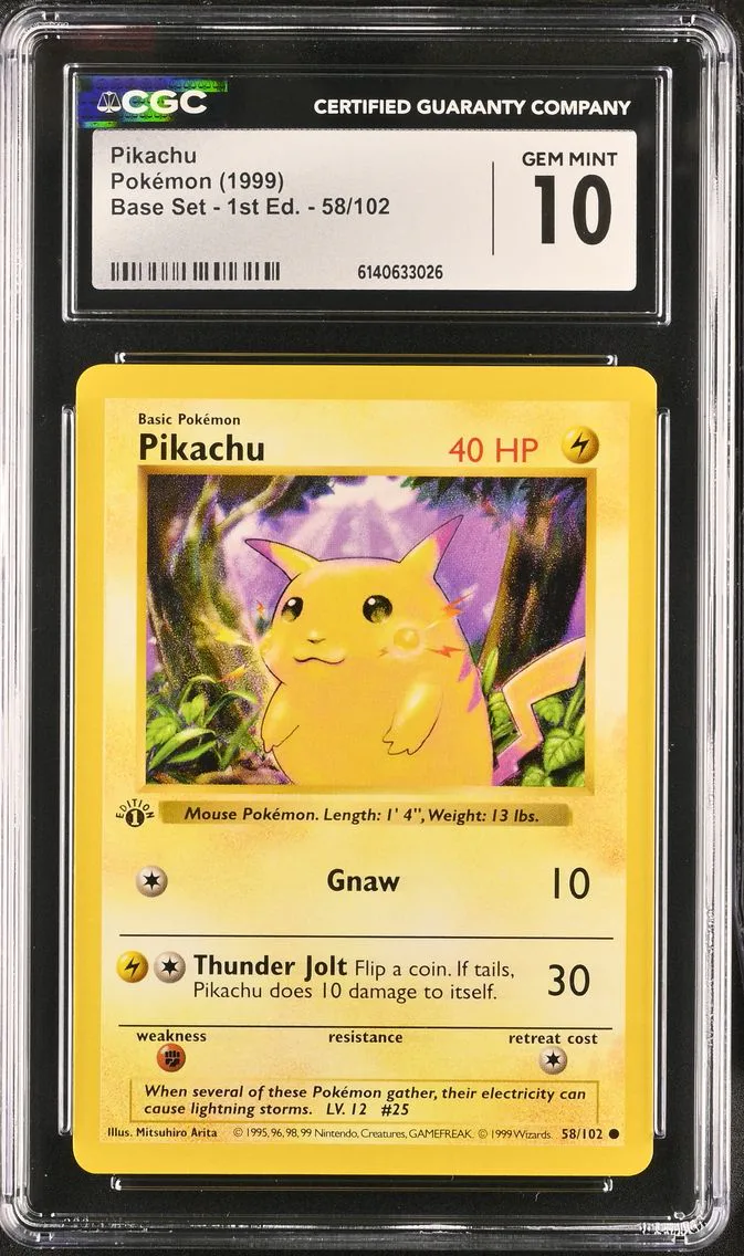 1999 #58 Pikachu CGC 10 Base Set - 1st Edition - English