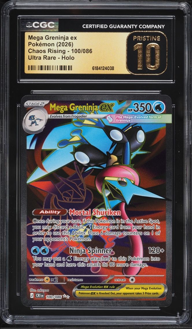 2026 #100 Mega Greninja EX CGC 10 Pokemon Mega Evolution Chaos Rising Full Art