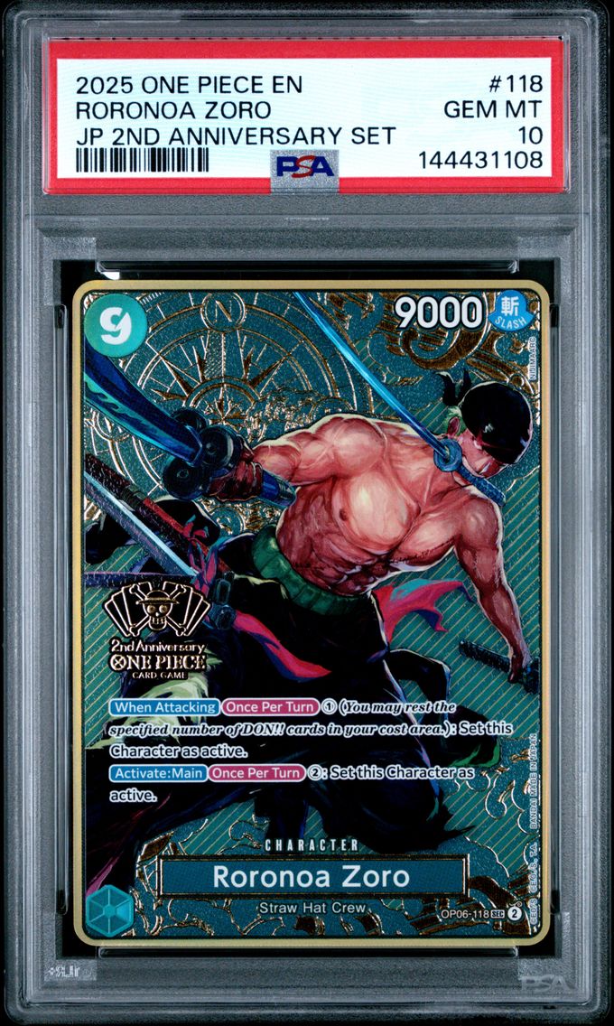 2025 #118 Roronoa Zoro PSA 10 One Piece Japanese 2nd Anniversary Set