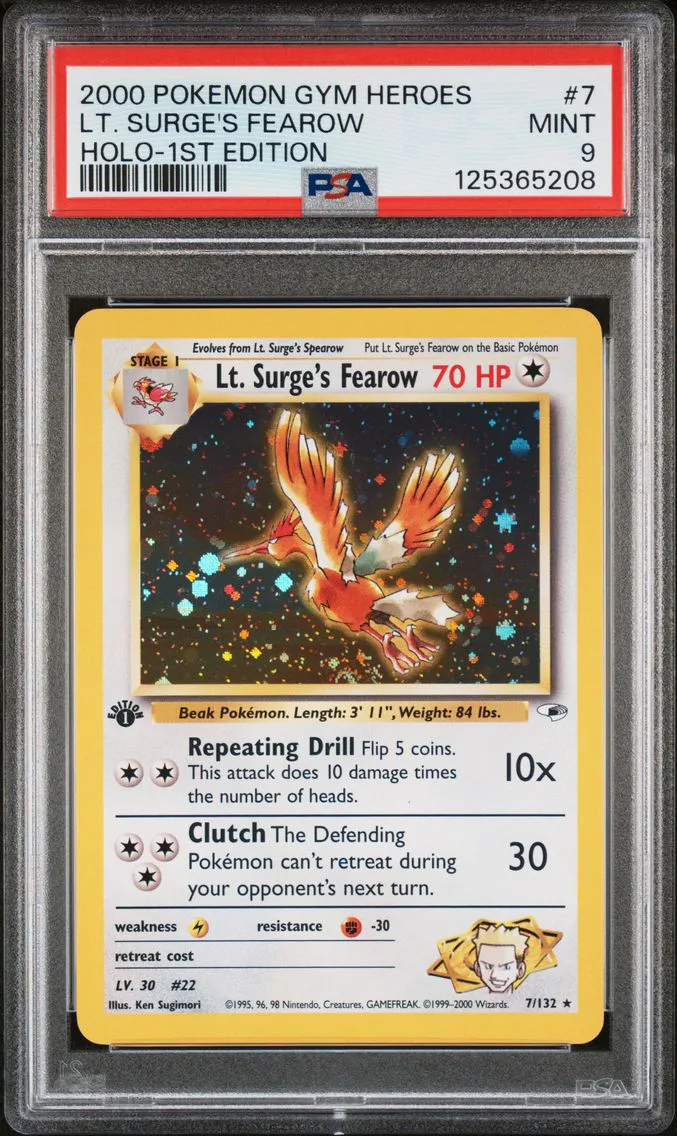 2000 #7 LT. Surge's Fearow Holo-1st Edition PSA 9 Gym Heroes Pokemon