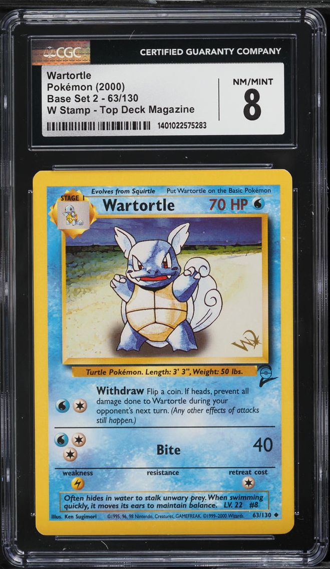 2000 Pokemon Base Set 2 Top Deck Magazine W Stamp Wartortle #63 CGC 8 NM-MT
