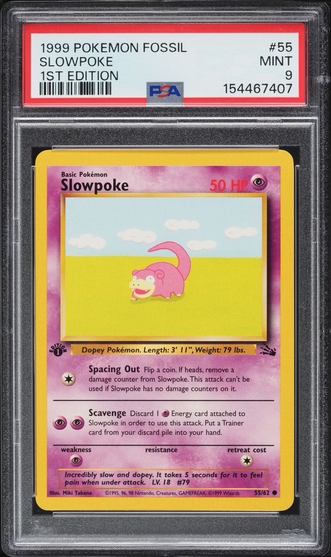 1999 Pokemon Fossil 1st Edition Slowpoke #55 PSA 9 MINT