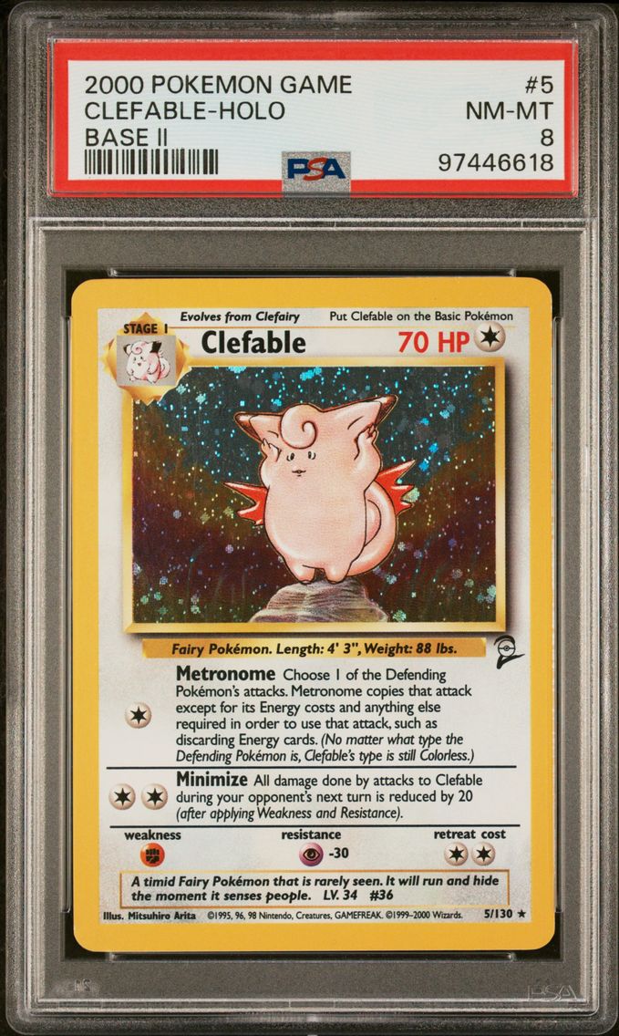 2000 #5 Clefable-Holo PSA 8 Game Base II