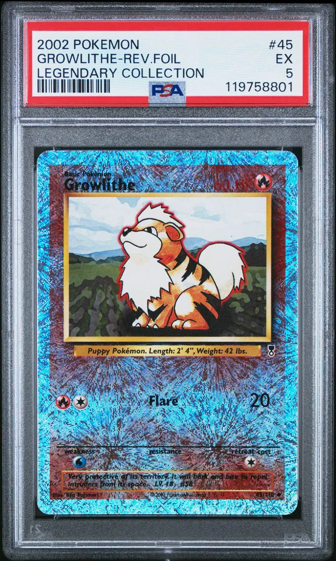 2002 #45 Growlithe-Reverse Foil PSA 5 Base Pokemon Legendary Collection Pokemon