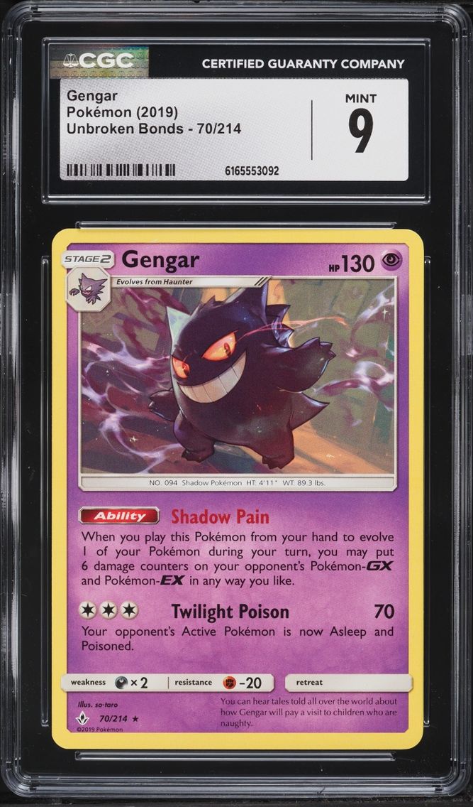 2019 Pokemon Unbroken Bonds Gengar #70 CGC 9 MINT