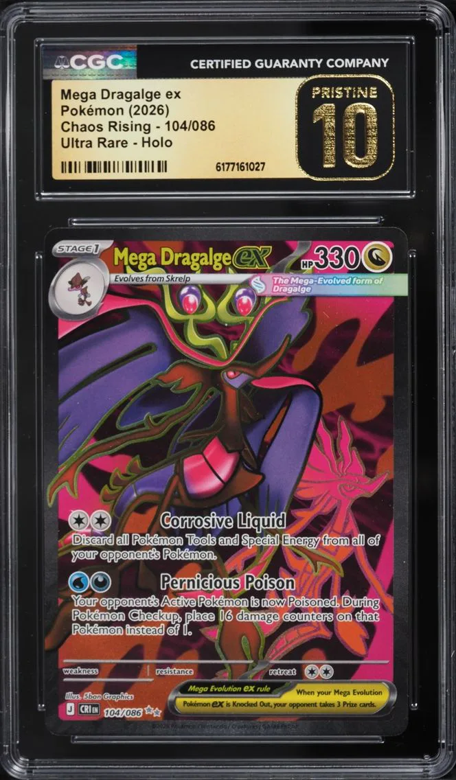 2026 Pokemon Mega Evolution Chaos Rising Full Art Mega Dragalge Ex #104 CGC 10 PRISTINE