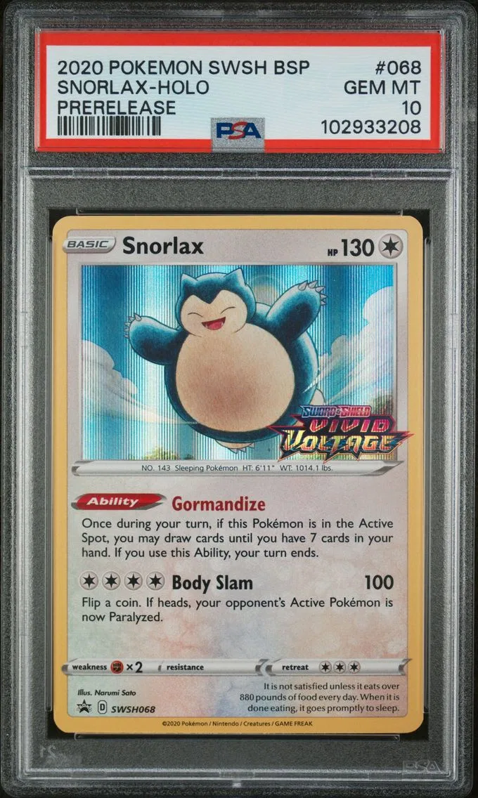 2020 #068 Snorlax-Holo PSA 10 Swsh Black Star Promo