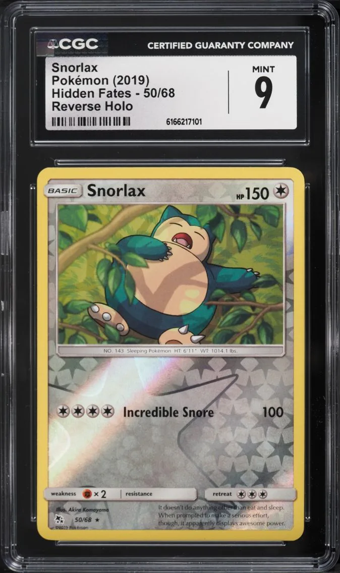2019 Pokemon Sun & Moon Hidden Fates Reverse Holo Snorlax #50 CGC 9 MINT