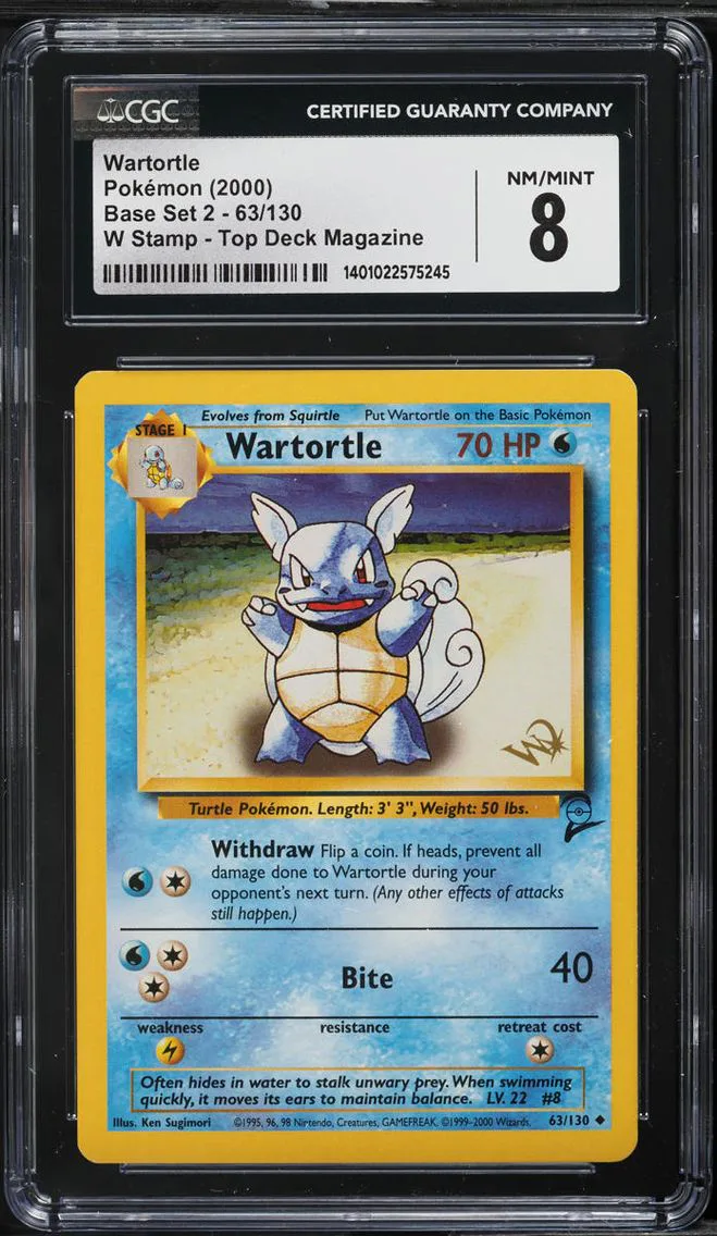2000 Pokemon Base Set 2 Top Deck Magazine W Stamp Wartortle #63 CGC 8 NM-MT