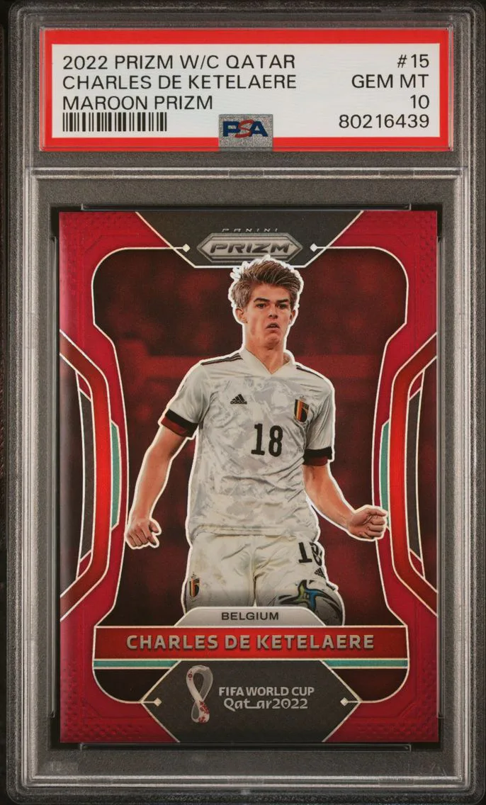 2022 #15 Charles de Ketelaere PSA 10 Panini Prizm World Cup Qatar