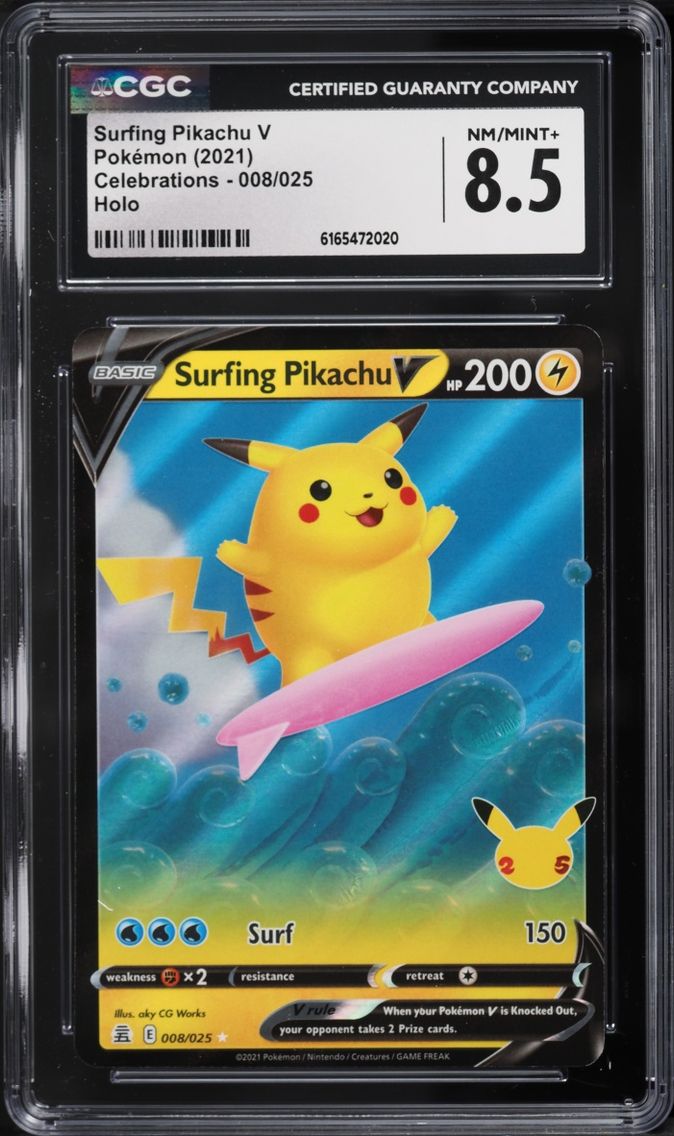 2021 #8 Surfing Pikachu V CGC 8.5 Pokemon Sword & Shield Celebrations Holo