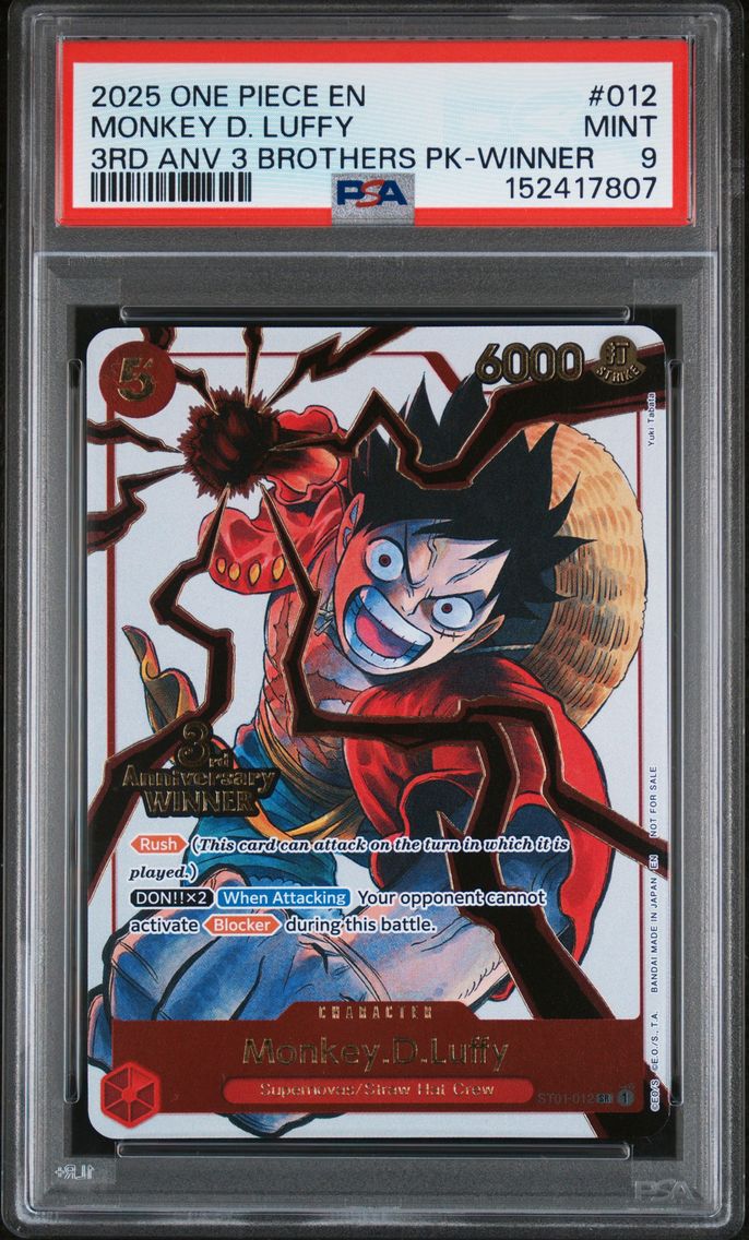2025 #012 Monkey D. Luffy PSA 9 One Piece 3rd Anniversary Tournament 3 Brothers Pack