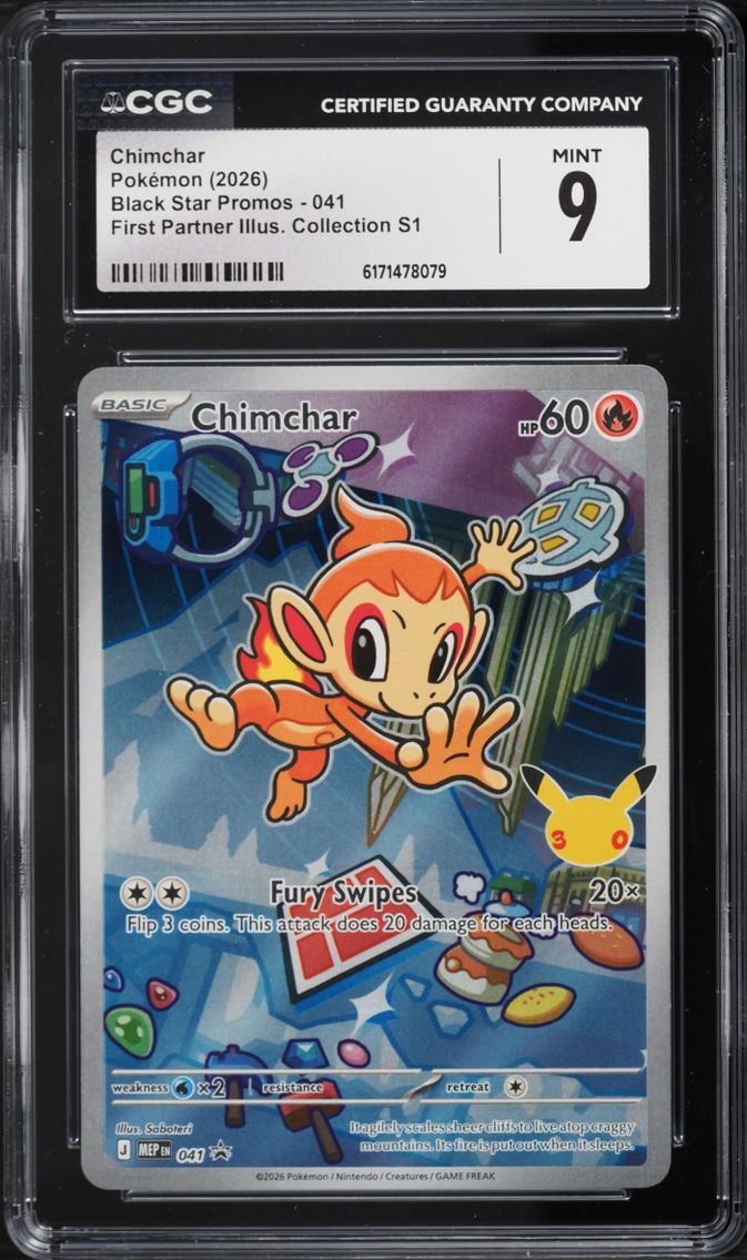 2026 Pokemon Mega Evolution Promo First Partner Illustration S1 Full Art Chimchar #41 CGC 9