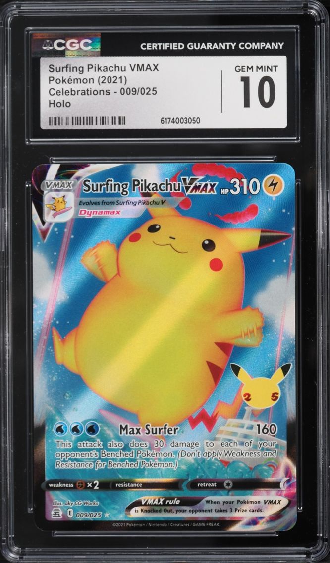 2021 Pokemon Sword & Shield Celebrations Full Art Surfing Pikachu VMAX #9 CGC 10 GEM MINT