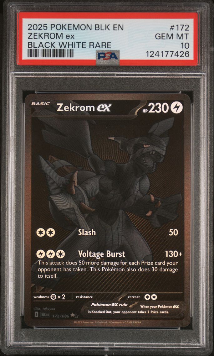 2025 #172 Zekrom EX PSA 10 Blk EN-Black Bolt Pokemon