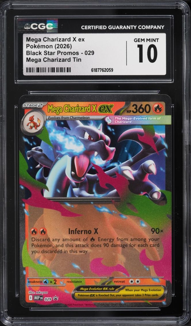 2026 #29 Mega Charizard X EX CGC 10 Pokemon Mega Evolution Black Star Promo Tin