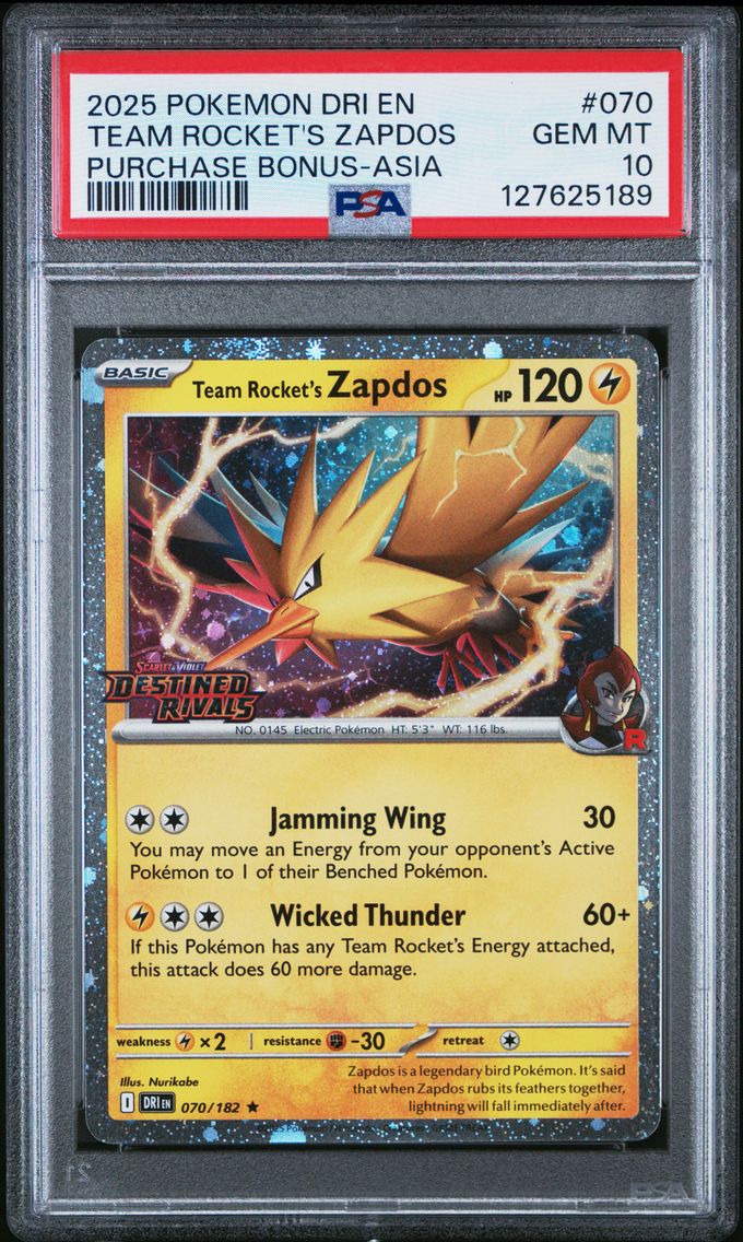 2025 #070 Team Rocket's Zapdos PSA 10 Dri EN-Destined Rivals Pokemon