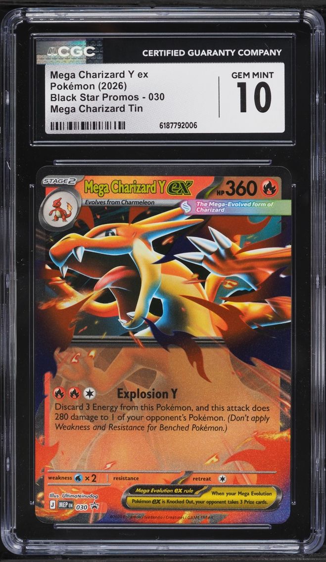 2026 #30 Mega Charizard Y Ex CGC 10 Pokemon Mega Evolution Black Star Promo Tin