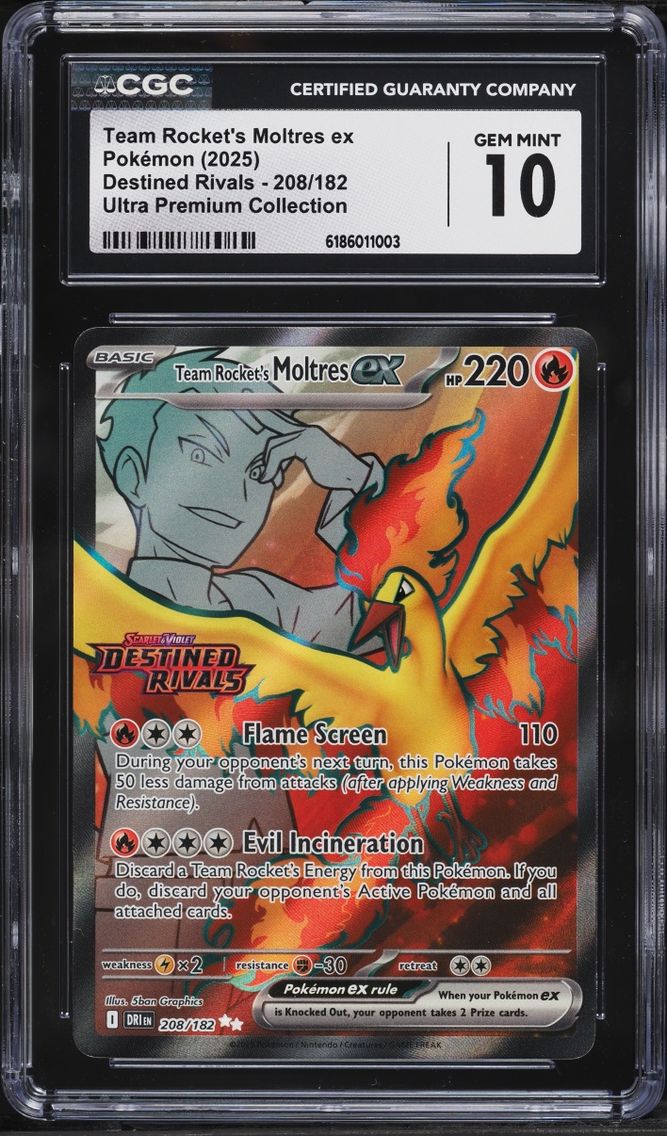 2025 #208 Team Rocket's Moltres ex CGC 10 Pokemon SV Promo Destined Rivals Premium Full Art