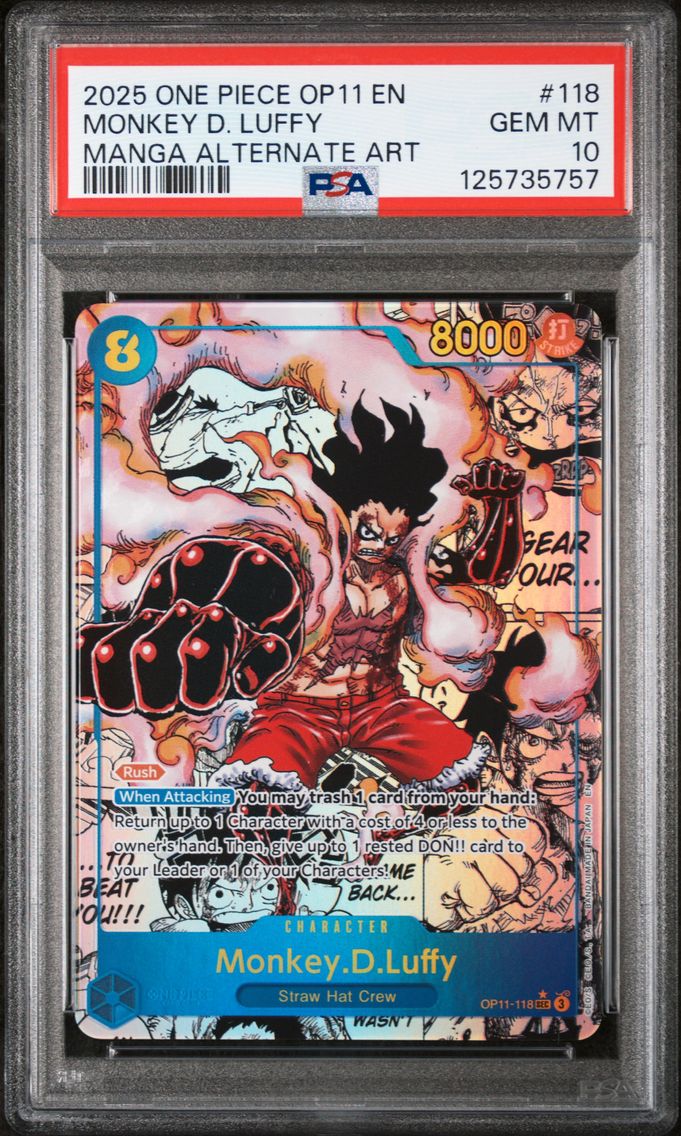 2025 #118 Monkey D. Luffy PSA 10 One Piece OP11-A Fist of Divine Speed Pokemon