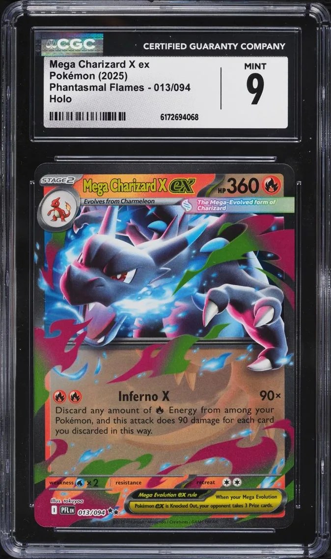 2025 Pokemon Mega Evolution Phantasmal Flames Holo Mega Charizard X EX #13 CGC 9 MINT
