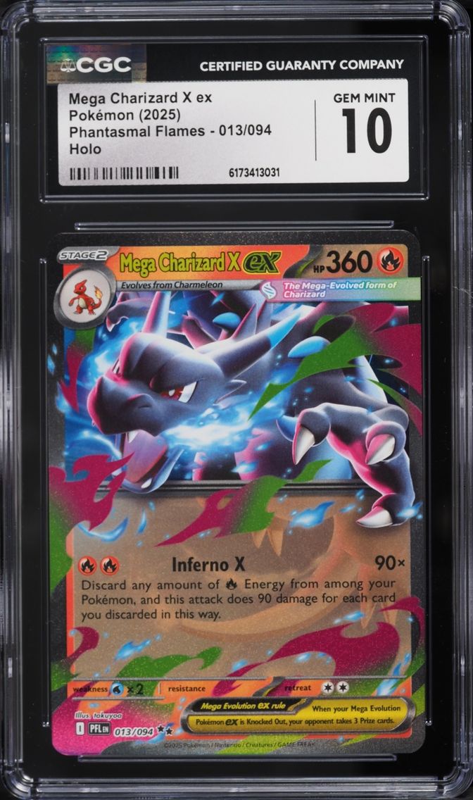 2025 Pokemon Mega Evolution Phantasmal Flames Holo Mega Charizard X EX #13 CGC 10 GEM MINT