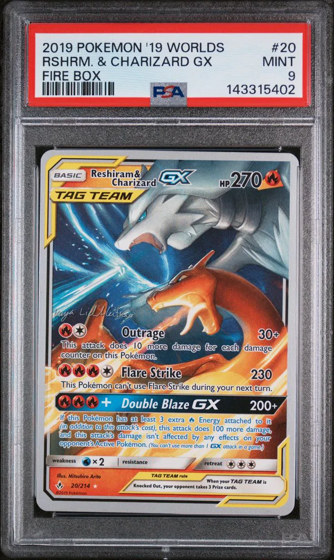 2019 #20 Reshiram & Charizard GX PSA 9 2019 World Championships Deck: Fire Box Pokemon