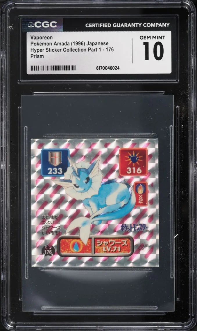 1996 Pokemon Japanese Amada Hyper Sticker Pt 1 Prism Vaporeon #176 CGC 10 GEM MINT