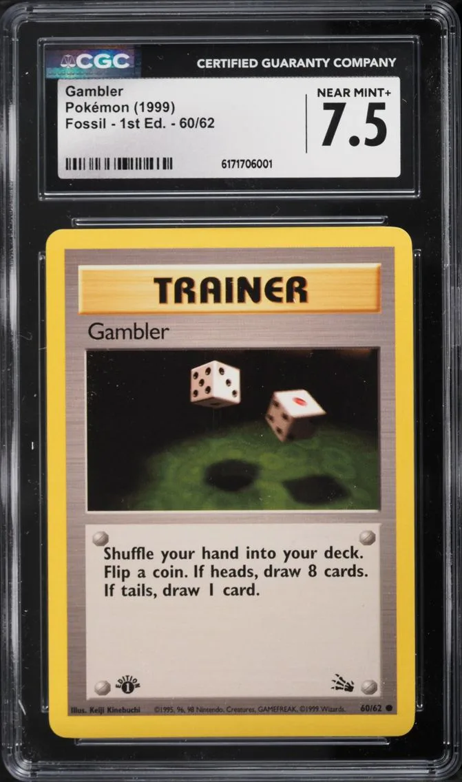 1999 Pokemon Fossil 1st Edition Gambler #60 CGC 7.5 NRMT+