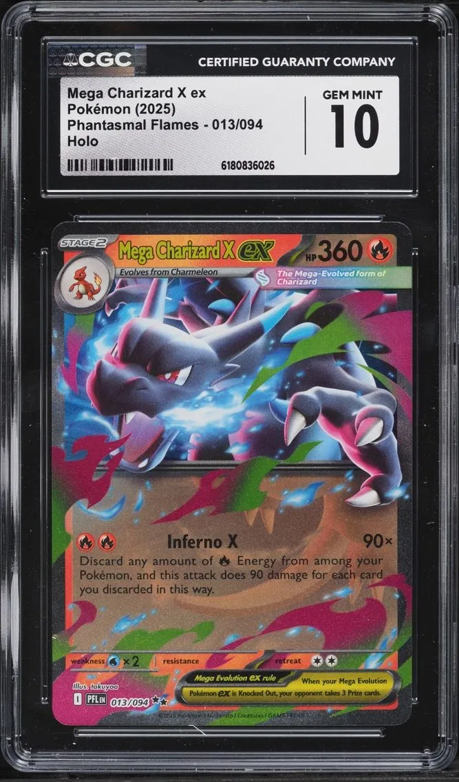 2025 Pokemon Mega Evolution Phantasmal Flames Holo Mega Charizard X Ex #13 CGC 10 GEM MINT