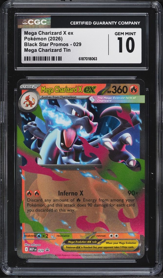 2026 #29 Mega Charizard X EX CGC 10 Pokemon Mega Evolution Black Star Promo Tin