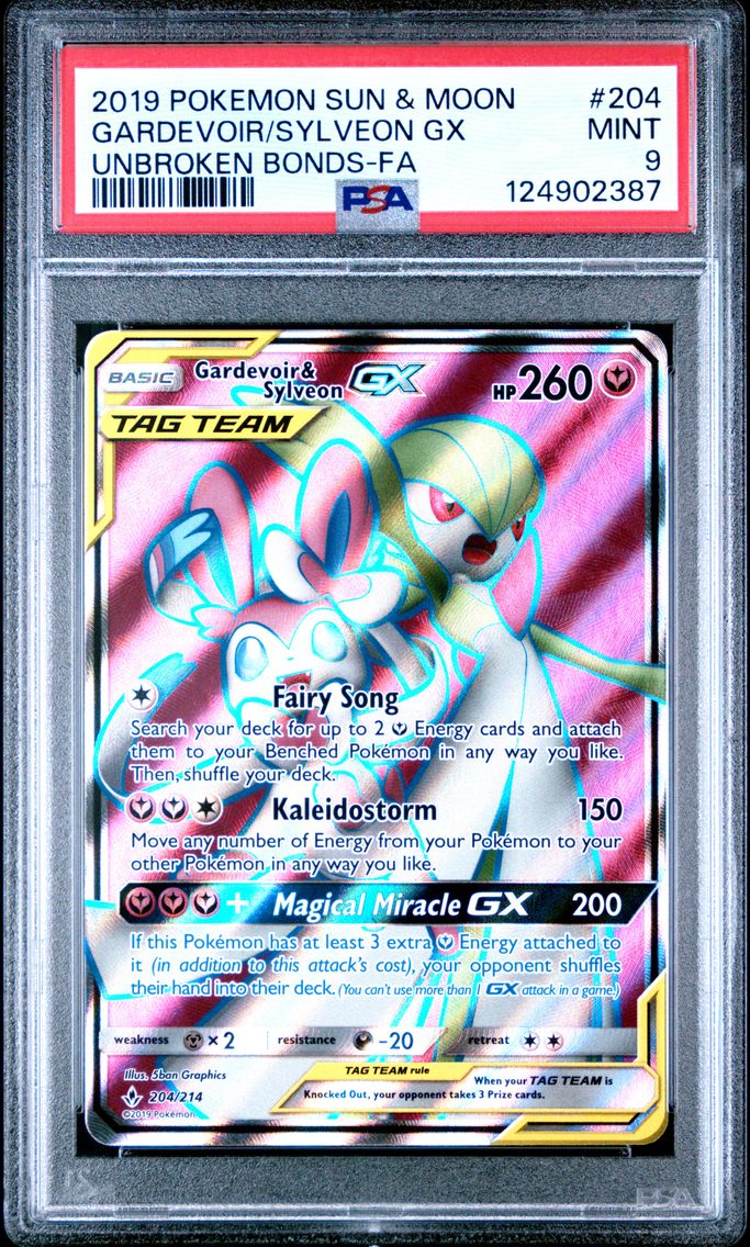 2019 #204 Full Art/Gardevoir & Sylveon GX PSA 9 Sun & Moon Unbroken Bonds Pokemon