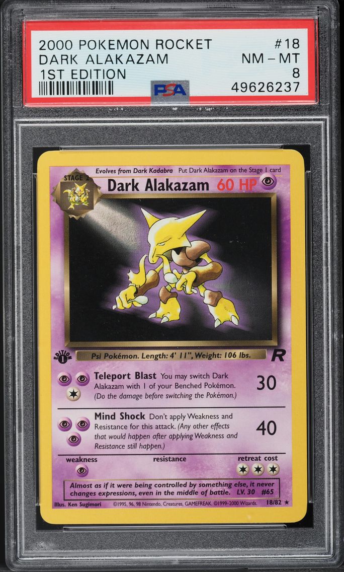 2000 #18 TEAM ROCKET 1ST EDITION DARK ALAKAZAM PSA 8 POKEMON