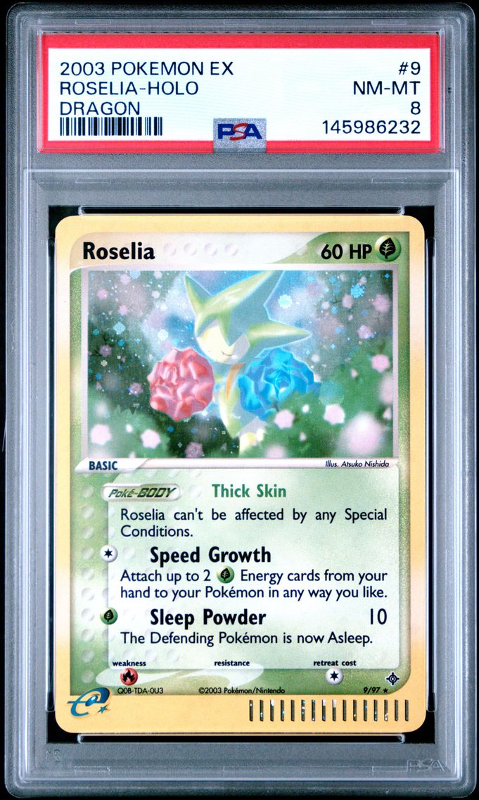 2003 #9 Roselia-Holo PSA 8 EX Dragon Pokemon