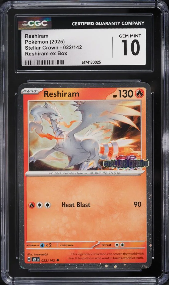 2025 Pokemon Scarlet & Violet Stellar Crown Reshiram ex Box Reshiram #22 CGC 10 GEM MINT
