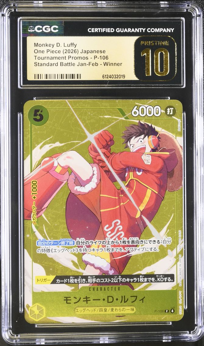 2026 #P-106 Monkey D. Luffy CGC 10 Pristine Tournament Promos - Japanese