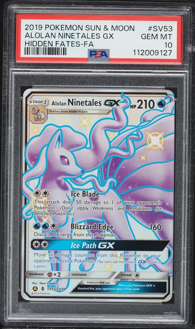 2019 #SV53 Full Art/Alolan Ninetales GX PSA 10 Sun & Moon Hidden Fates Pokemon