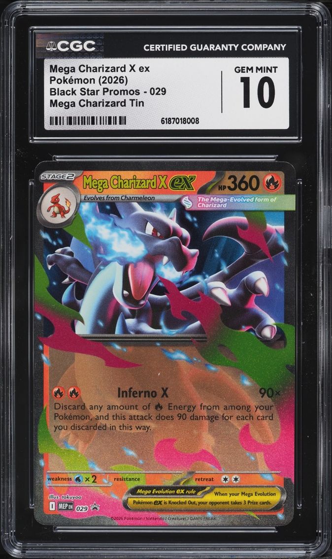 2026 #29 Mega Charizard X EX CGC 10 Pokemon Mega Evolution Black Star Promo Tin