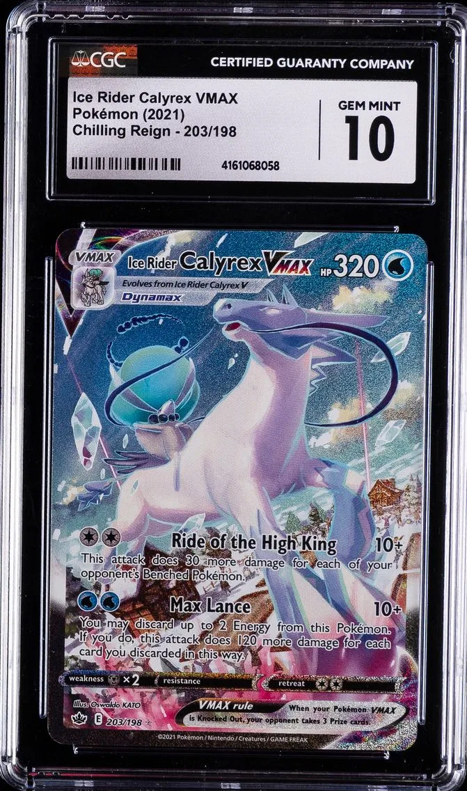 2021 #203 Full Art/Ice Rider Calyrex Vmax CGC 10 Sword & Shield Chilling Reign Pokemon