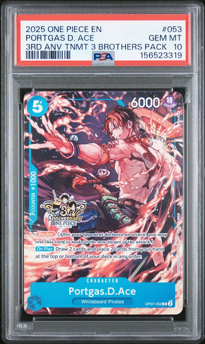 2025 #053 Portgas D. Ace PSA 10 One Piece 3rd Anniversary Tournament 3 Brothers Pack