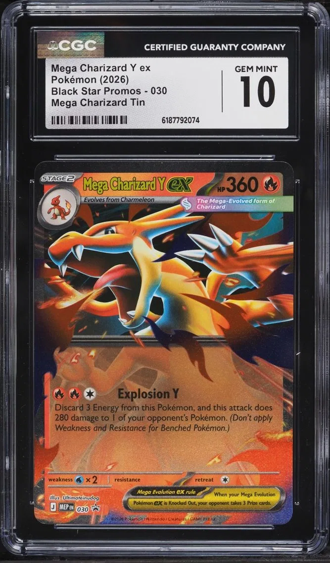2026 #30 Mega Charizard Y Ex CGC 10 Pokemon Mega Evolution Black Star Promo Tin