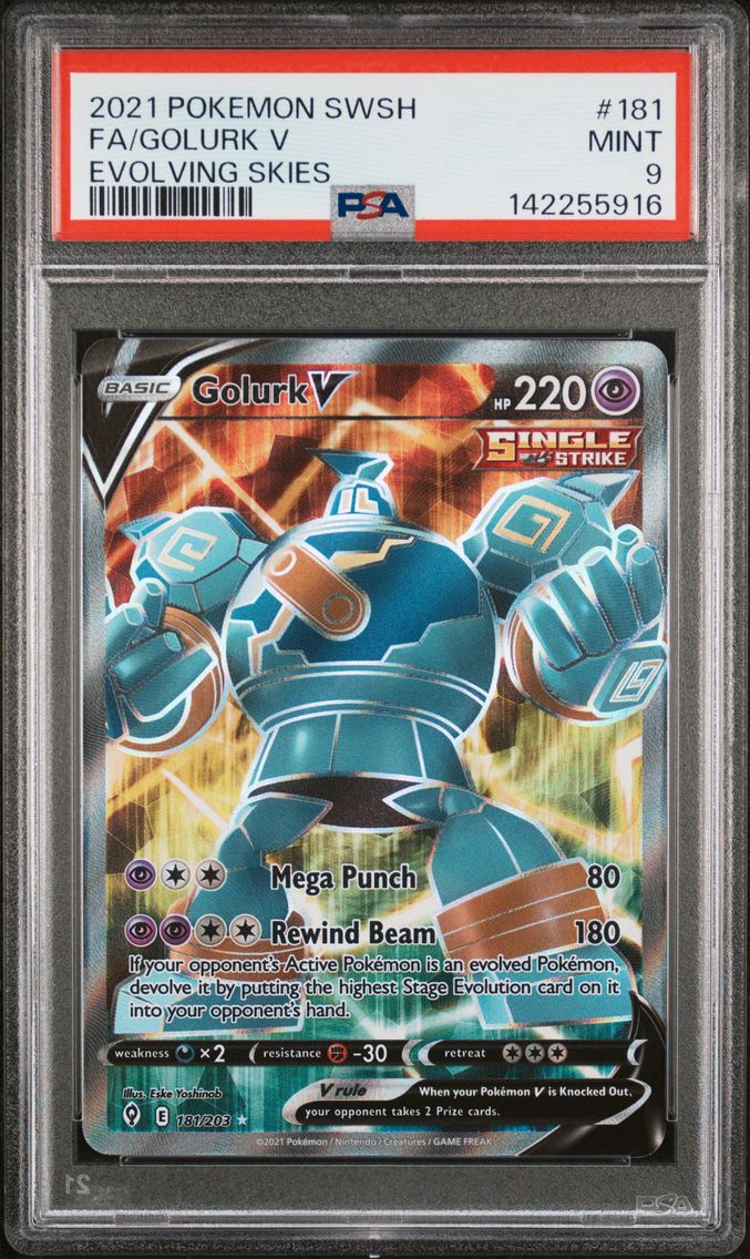 2021 #181 Full Art/Golurk V PSA 9 Sword & Shield Evolving Skies